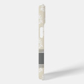 リネン及び木炭ダマスクパターン付きモノグラム Case-Mate iPhoneケース (裏面 / 右)