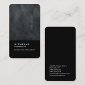 リネン垂直エレガント平モダン灰色の黒 名刺 (正面/裏面)