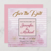 リネン日付のピンク結婚の花を保存エレガント セーブザデート (正面/裏面)