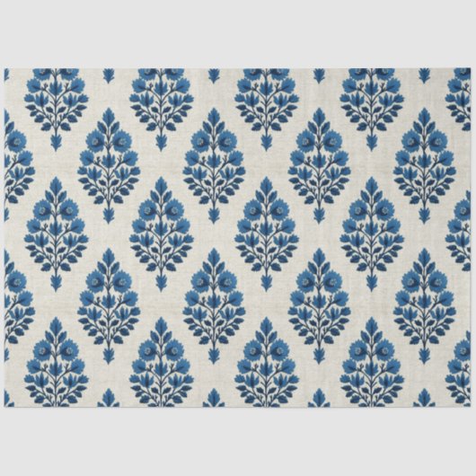 リネン模様のデコページの青い花 薄葉紙 (正面)