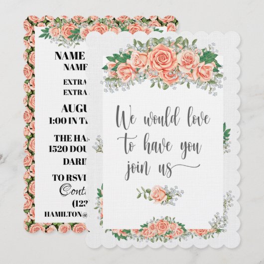 リネン紙のエレガントな招待状 招待状 (正面/裏面)