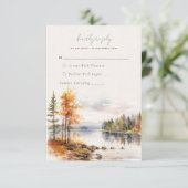 リネン素朴と秋レイクウェディングRSVPカード エンクロージャーカード (スタンド正面)