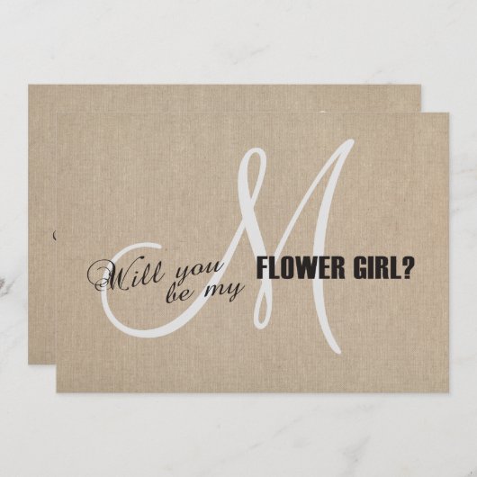 リネン素朴キャンバ結婚スの私の花の女の子 招待状 (正面/裏面)