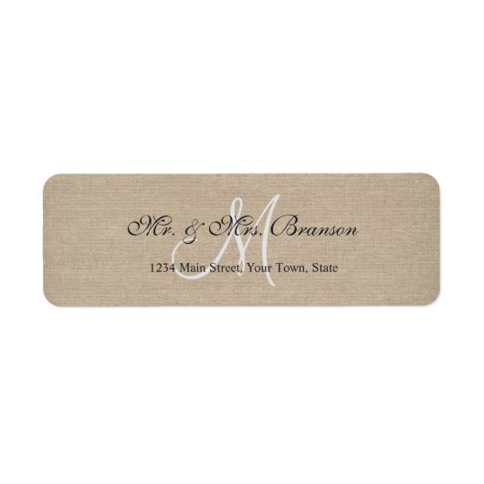 リネン素朴キャンバ結婚スモノグラムイニシャル ラベル (正面)