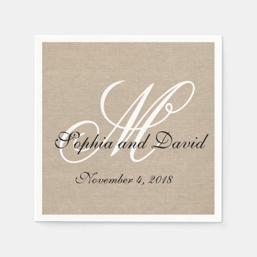 リネン素朴キャンバ結婚スモノグラムナプキンス スタンダードカクテルナプキン (正面)
