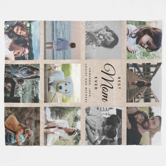 リネン素朴シック最高のマが今まで可愛い写真コラージュ フリースブランケット (正面(横))
