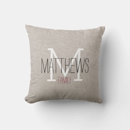 リネン素朴ファミリーモノグラム クッション (正面)