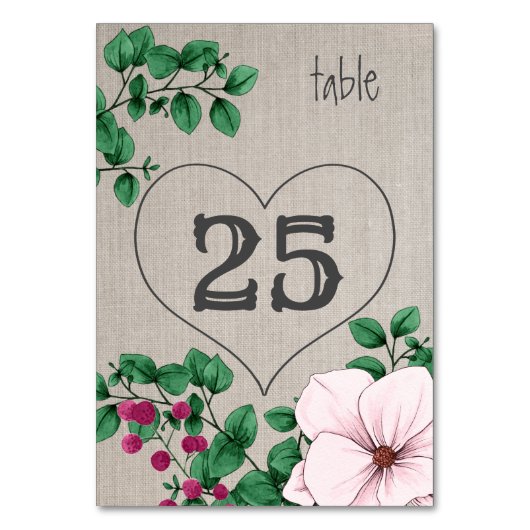 リネン素朴フローラマグノリアスユーカリ結婚ス テーブルナンバー (正面)