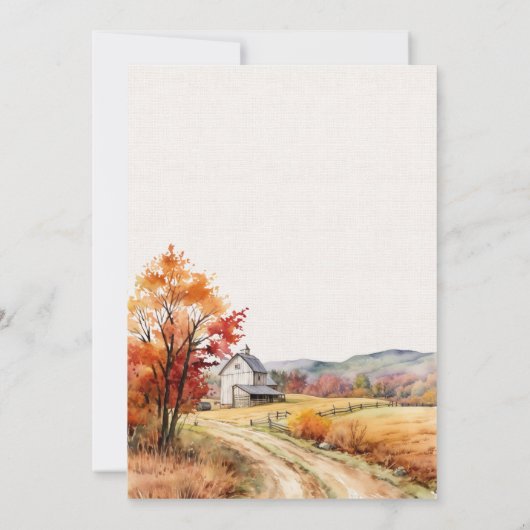 リネン素朴プリントの秋結婚農場 招待状 (裏面)