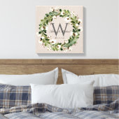 リネン素朴リースモノグラム結婚ズキープスク キャンバスプリント (インサイチュ (寝室))