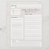 リネン素朴レシピブライダルシャワー用インサート (正面/裏面)
