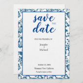 リネン結婚のフローラブルー白救日 セーブザデート (正面/裏面)