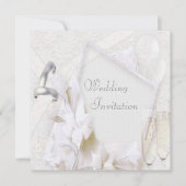 リネン結婚指輪及びシャンペンフルートの招待状 招待状 (正面)