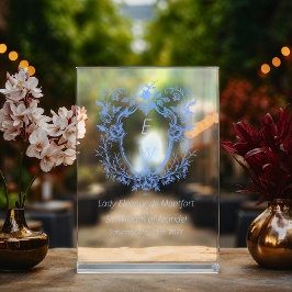 リネン華美ブルークレストモノグラム結婚徴候 アクリルサイン