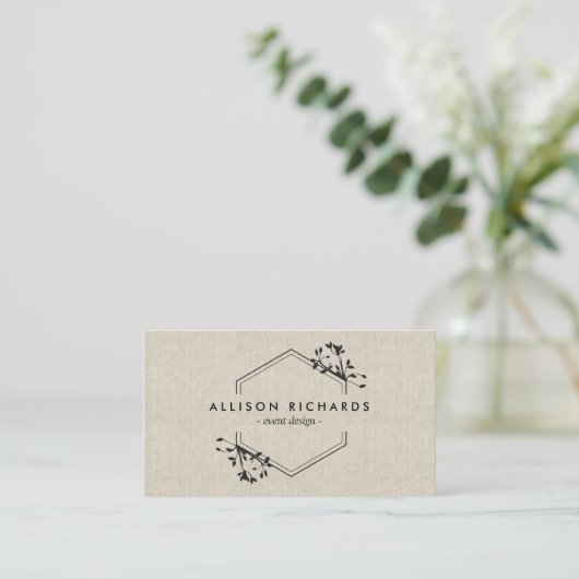 リネン華美名刺のつる植物とリーフエンブレム 名刺 (スタンド正面)