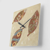 リネン質の背景の3つの葉 スクエア壁時計 (傾斜)