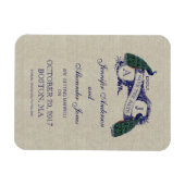 リネン青い孔雀の保存日付 マグネット (横)