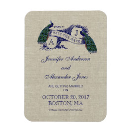 リネン青い孔雀の保存日付 マグネット