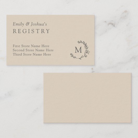 リネン&グレーフローラリースモノグラムレジストリ エンクロージャーカード (正面/裏面)