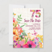 リネン フローラル 75歳の誕生日 Save the Date マグネット招待状 (正面)