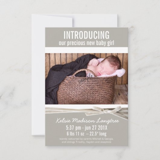 リネン·ベモダンビー·ガール誕生の発表 案内状 (正面)