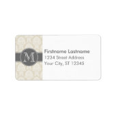 リネン ベージュとチャコール ダマスク柄 ラベル (正面)