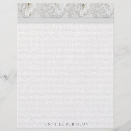 リネン、レース、白い花文具 レターヘッド (正面)