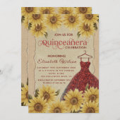 リネン ヴィンテージ ひまわり 赤ドレス キンセアニエラ 招待状 (正面/裏面)