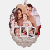 リネン&素朴ハッピーホリデーズスクリプトマルチフォト オーナメントカード (左)