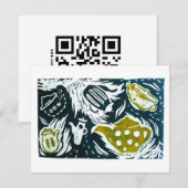 リノカットで描く紅茶の葉と小さな会話 出欠カード (正面/裏面)