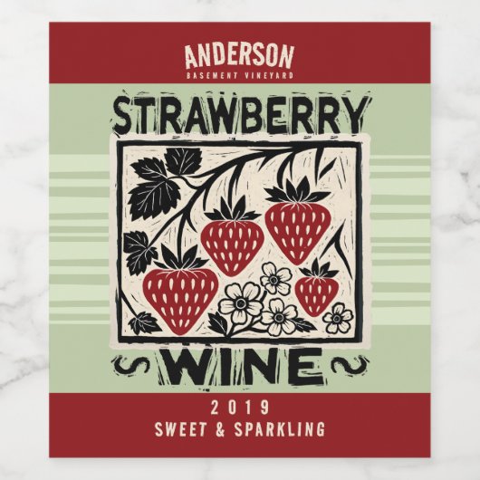 リノカットのイチゴ自家製ワインの低木コミアル ワインラベル (シングルラベル)