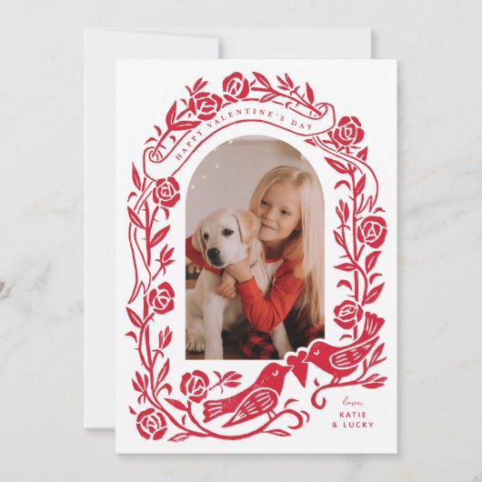 リノカットのロブバードとバラアーチ写真デザイン (正面)