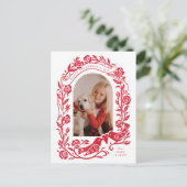 リノカットのロブバードとバラアーチ写真デザイン ポストカード (スタンド正面)