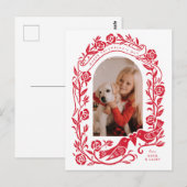 リノカットのロブバードとバラアーチ写真デザイン ポストカード (正面/裏面)