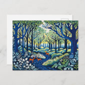 リノカットの幾何学的な荒野。春 シーズンポストカード (正面/裏面)