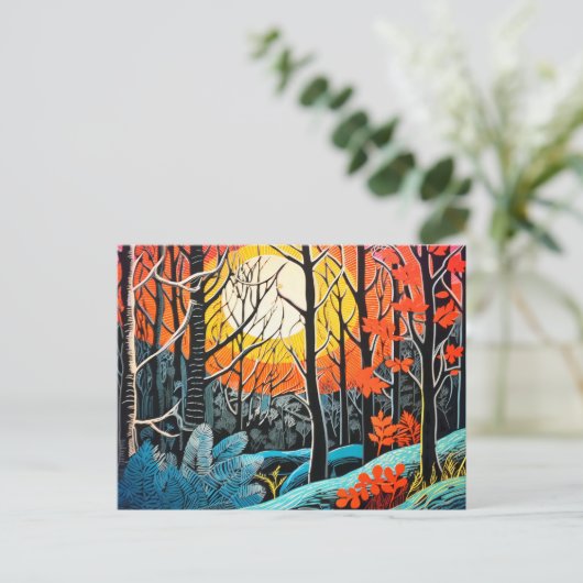 リノカットの森の冬を魅了する シーズンポストカード (スタンド正面)