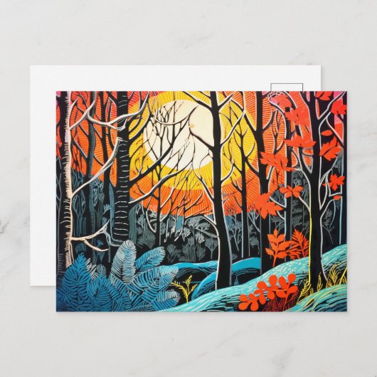 リノカットの森の冬を魅了する シーズンポストカード (正面/裏面)