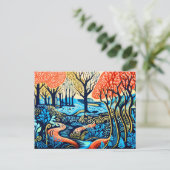 リノカット冬の幾何学的な荒野 シーズンポストカード (スタンド正面)