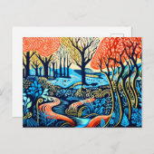 リノカット冬の幾何学的な荒野 シーズンポストカード (正面/裏面)