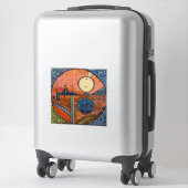 リノカット太陽と月のスケッチ抽象芸術アート シール (スーツケース)