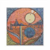 リノカット太陽と月のスケッチ抽象芸術アート シール (正面)