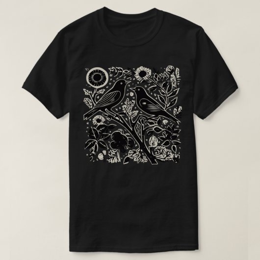 リノカット鳥11 Tシャツ (デザイン正面)