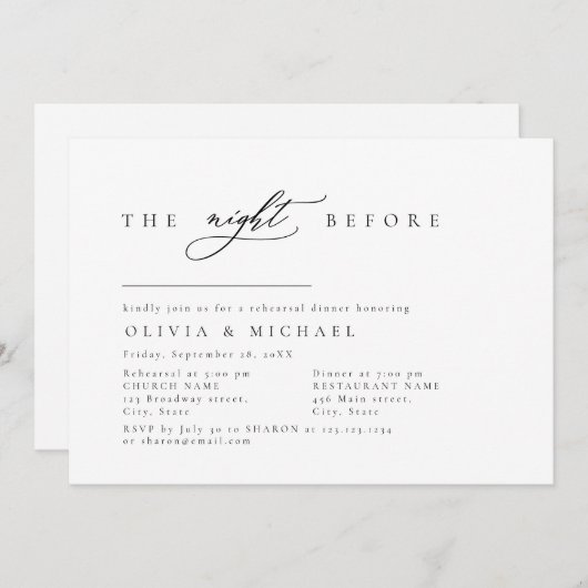 リハエレガントーサルディナーの前の夜 招待状 (正面/裏面)