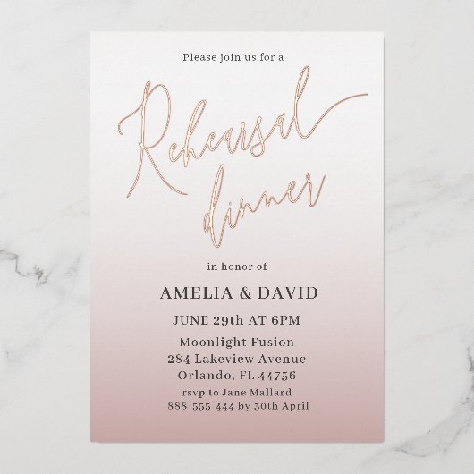 リハエレガントーサルディナーバラ金ゴールド書道 箔招待状 (正面)