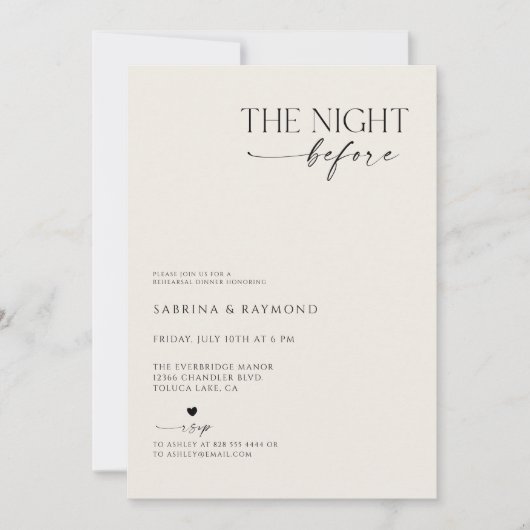 リハエレガントーサルディナー前のミニマルな夜 招待状 (正面)