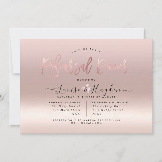 リハエレガントーサルディナー、バラ金ゴールドグラデーション 招待状 (正面)