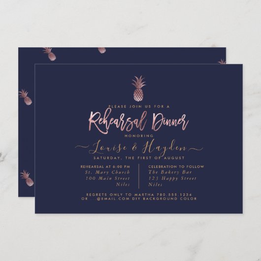 リハエレガントーサルディナー、フェイクバラ金ゴールドパイナップル 案内状 (正面/裏面)