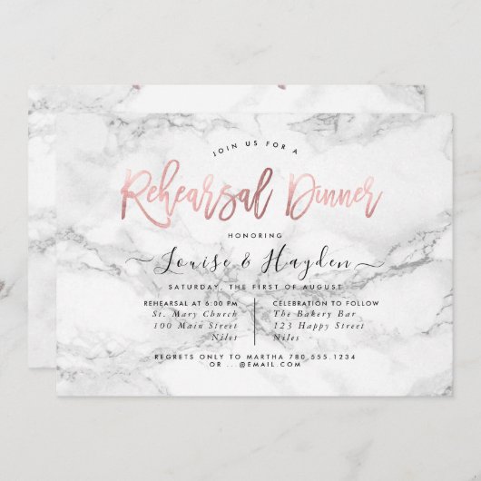 リハエレガントーサルディナー、大理石+バラ金ゴールド 案内状 (正面/裏面)