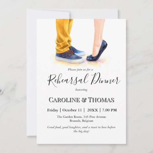 リハカジュアルーサル結婚のシックなカップルイラストレーション 招待状 (正面)