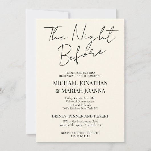リハシンプルーエレガントサル前の夜 招待状 (正面)